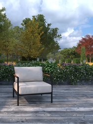 Eastport Outdoor Accent Chair with Removable Beige Fabric Cushions and Black Teak Accented Aluminum Frame - Beige