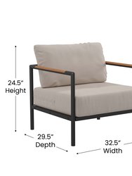 Eastport Outdoor Accent Chair with Removable Beige Fabric Cushions and Black Teak Accented Aluminum Frame