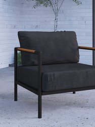 Eastport Outdoor Accent Chair with Removable Charcoal Fabric Cushions and Black Teak Accented Aluminum Frame