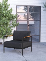 Eastport Outdoor Accent Chair with Removable Charcoal Fabric Cushions and Black Teak Accented Aluminum Frame - Charcoal
