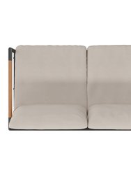 Eastport Outdoor Loveseat with Removable Beige Fabric Cushions and Black Teak Accented Aluminum Frame