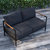 Eastport Outdoor Loveseat with Removable Charcoal Fabric Cushions and Black Teak Accented Aluminum Frame