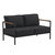 Eastport Outdoor Loveseat with Removable Charcoal Fabric Cushions and Black Teak Accented Aluminum Frame