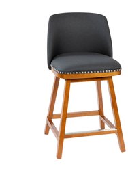 Ellie Set Of 2 Charcoal Faux Linen Upholstered 24" Counter Stools With Nail Head Accent Trim And Walnut Wood Frames