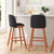 Ellie Set Of 2 Charcoal Faux Linen Upholstered 30" Bar Stools with Nail Head Accent Trim And Walnut Wood Frames