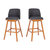 Ellie Set Of 2 Charcoal Faux Linen Upholstered 30" Bar Stools with Nail Head Accent Trim And Walnut Wood Frames