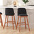 Ellie Set Of 2 Charcoal Faux Linen Upholstered 30" Bar Stools with Nail Head Accent Trim And Walnut Wood Frames - Charcoal