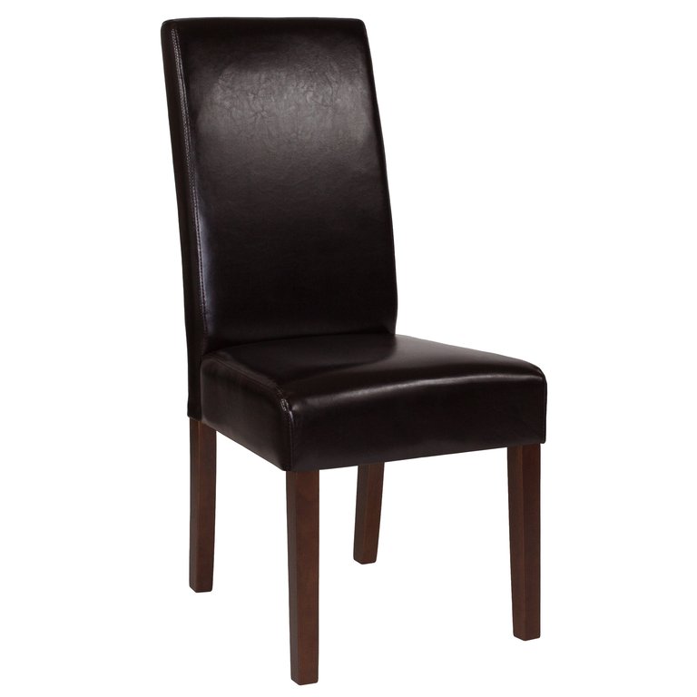 Ellison Mid-Century Panel Back Parsons Accent Dining Chair In Brown Faux Leather - Brown