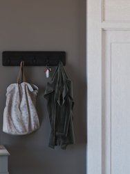 Enid 24 Inch Wall Mount Black Wash Pine Wood Storage Rack With Hanging Hooks, Entryway, Kitchen, Bathroom