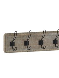 Enid 24 Inch Wall Mount Weathered Pine Wood Storage Rack with 5 Hooks, Entryway, Kitchen, Bathroom