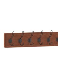 Enid 34 Inch Wall Mount Pine Wood Storage Rack with Hanging Hooks, Entryway, Kitchen, Bathroom