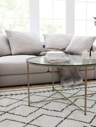 Fairdale Glass Coffee Table with Round Brushed Gold Cross Brace Frame - Clear