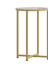 Fairdale Glass End Table with Round Brushed Gold Cross Brace Frame