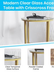 Fairdale Glass End Table with Round Brushed Gold Cross Brace Frame