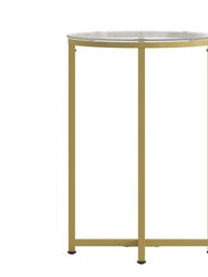 Fairdale Glass End Table with Round Brushed Gold Cross Brace Frame