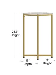 Fairdale Glass End Table with Round Brushed Gold Cross Brace Frame