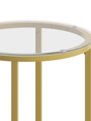 Fairdale Glass End Table with Round Brushed Gold Cross Brace Frame