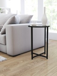 Fairdale Glass End Table with Round Matte Black Cross Brace Frame