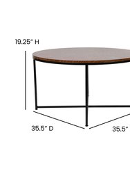 Fairdale Walnut Coffee Table with Round Matte Black Cross Brace Frame