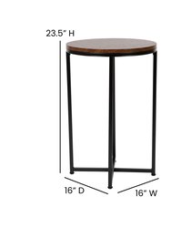 Fairdale Walnut End Table with Round Matte Black Cross Brace Frame