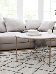 Fairdale White Coffee Table with Round Brushed Gold Cross Brace Frame - White