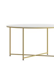 Fairdale White Coffee Table with Round Brushed Gold Cross Brace Frame