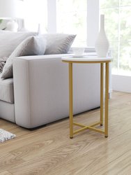 Fairdale White End Table with Round Brushed Gold Cross Brace Frame