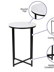 Fairdale White End Table with Round Matte Black Cross Brace Frame