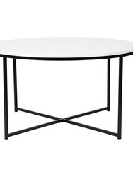 Fairdale White Marble Finish Coffee Table with Round Matte Black Cross Brace Frame