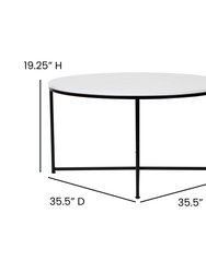 Fairdale White Marble Finish Coffee Table with Round Matte Black Cross Brace Frame