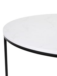 Fairdale White Marble Finish Coffee Table with Round Matte Black Cross Brace Frame