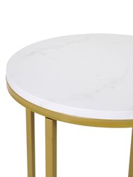 Fairdale White Marble Finish End Table with Round Brushed Gold Cross Brace Frame