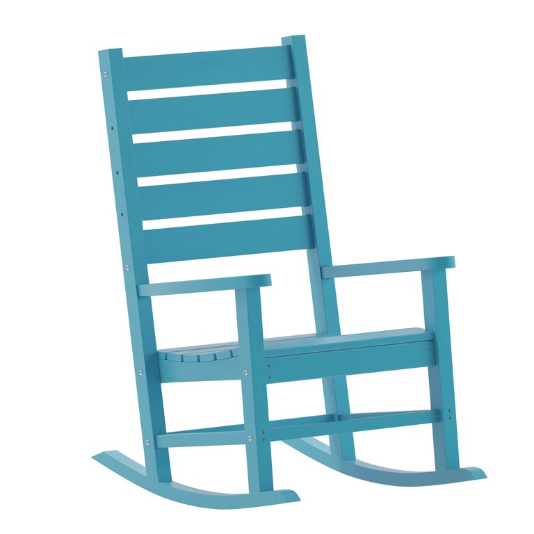 Fielder Contemporary Rocking Chair, All-Weather HDPE Indoor/Outdoor Rocker - Blue - Blue
