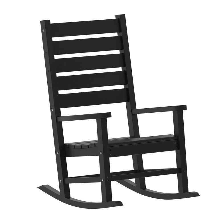 Fielder Contemporary Rocking Chair, All-Weather HDPE Indoor/Outdoor Rocker In Black - Black