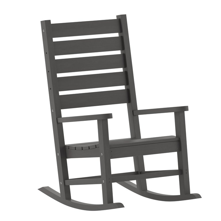 Fielder Contemporary Rocking Chair, All-Weather HDPE Indoor/Outdoor Rocker In Gray - Grey