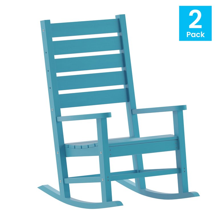 Fielder Set Of 2 Contemporary Rocking Chairs, All-Weather HDPE Indoor/Outdoor Rockers In Blue - Blue
