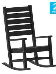 Fielder Set Of 2 Contemporary Rocking Chairs, All-Weather HDPE Indoor/Outdoor Rockers - Black