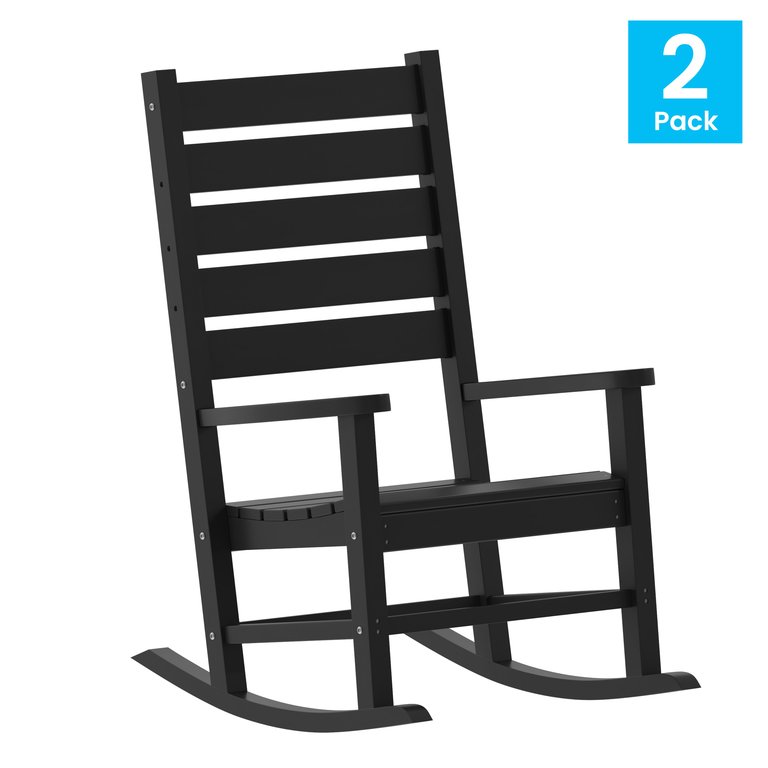 Fielder Set Of 2 Contemporary Rocking Chairs, All-Weather HDPE Indoor/Outdoor Rockers - Black