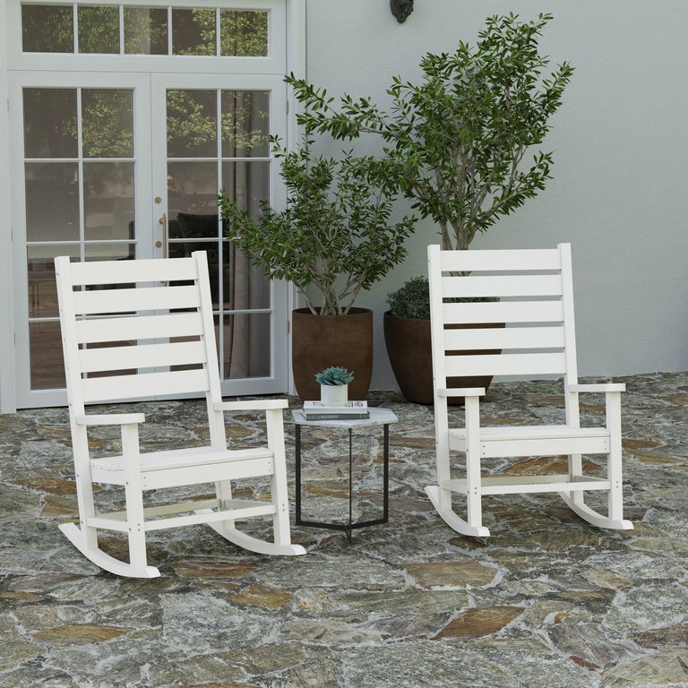 Fielder Set Of 2 Contemporary Rocking Chairs, All-Weather HDPE Indoor/Outdoor Rockers - White
