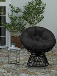 Foley Papasan Style Woven Wicker Swivel Patio Chair In Black With Removable All-Weather Black Cushion