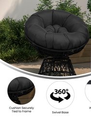 Foley Papasan Style Woven Wicker Swivel Patio Chair In Black With Removable All-Weather Black Cushion