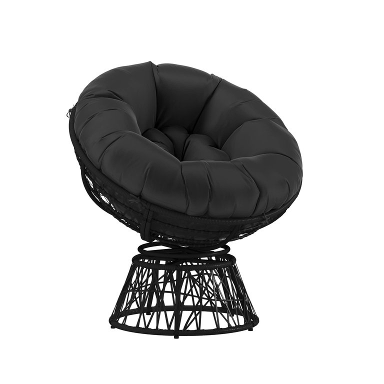 Foley Papasan Style Woven Wicker Swivel Patio Chair In Black With Removable All-Weather Black Cushion - Black