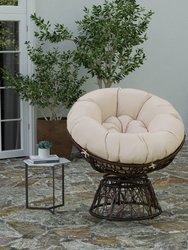 Foley Papasan Style Woven Wicker Swivel Patio Chair In Brown With Removable All-Weather Beige Cushion - Brown