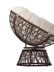 Foley Papasan Style Woven Wicker Swivel Patio Chair In Brown With Removable All-Weather Beige Cushion