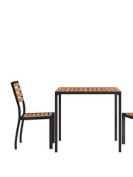Forrest Three Piece Faux Teak Patio Dining Set for Indoor and Outdoor Use - 35" Square Table and Two Armless Stacking Club Chairs