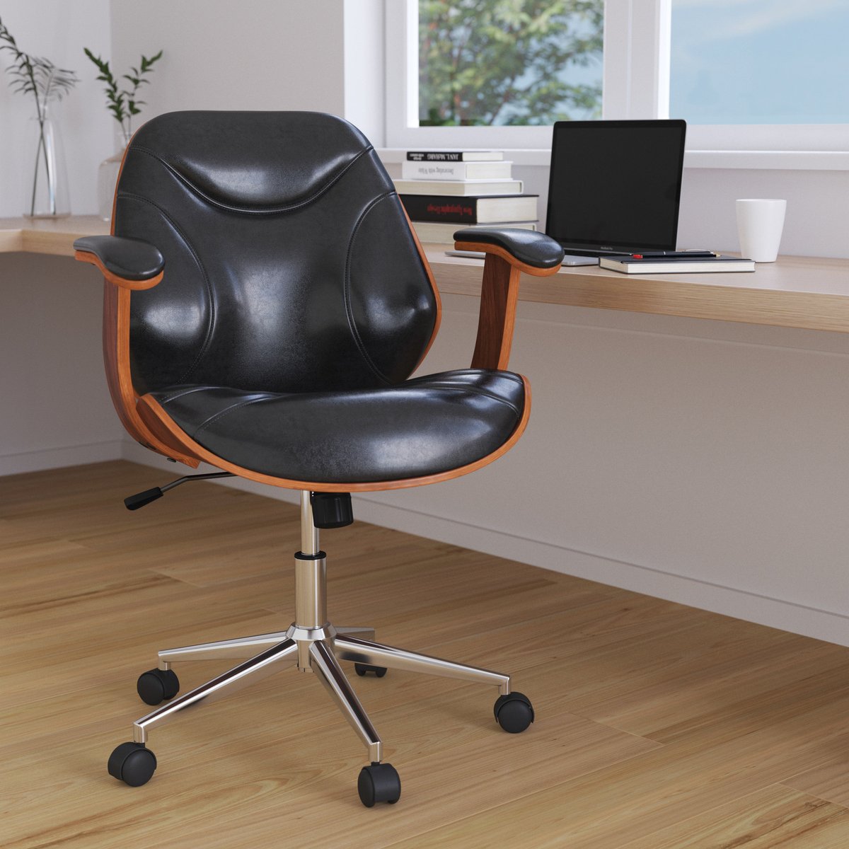 Merrick Lane Black Frederick Mid Back Ergonomic Office Chair