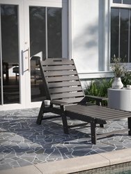 Gaylord Adjustable Adirondack Lounger With Cup Holder- All-Weather Indoor/Outdoor HDPE Lounge Chair - Gray