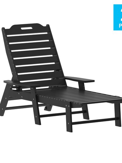 Merrick Lane Gaylord Set Of 2 Adjustable Adirondack Loungers With Cup Holders- All-Weather Indoor/Outdoor HDPE Lounge Chairs In Black product
