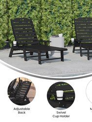 Gaylord Set Of 2 Adjustable Adirondack Loungers With Cup Holders- All-Weather Indoor/Outdoor HDPE Lounge Chairs In Black