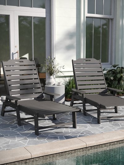 Merrick Lane Gaylord Set Of 2 Adjustable Adirondack Loungers With Cup Holders- All-Weather Indoor/Outdoor HDPE Lounge Chairs In Gray product